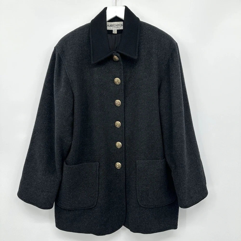 Vintage Albert‎ Nipon Boutique 100% Wool Coat Womens Size 12 Quiet Luxury XL 1X